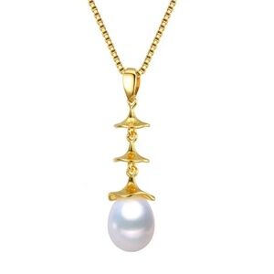 18K Gold Plated Sterling Silver Capped White Freshwater Pearl Drop Pendant